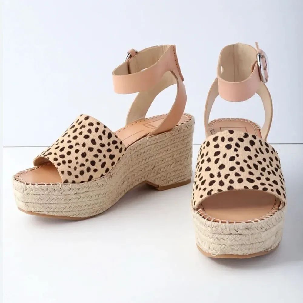 Dolce Vita Lesly Leopard Calf Hair Espadrille Wedges Size 9